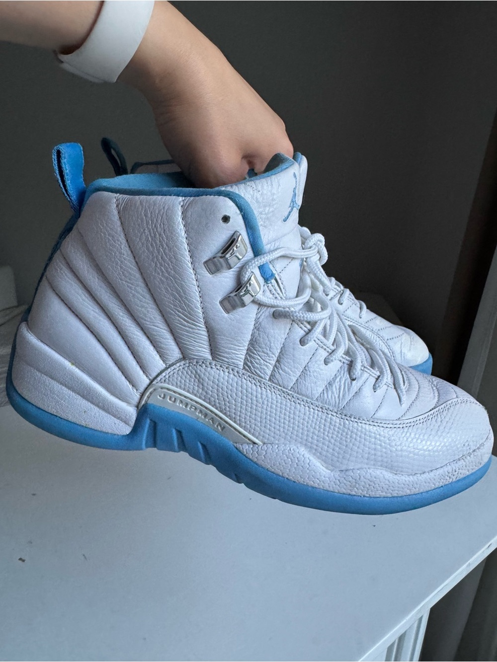 Air Jordan Kids' Retro 12 White and University Blue Sneakers